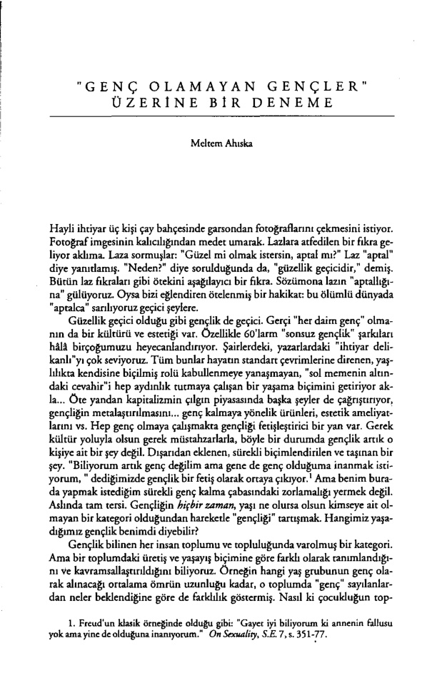 ‘Genç Olamayan Gençler’ Üzerine Bir Deneme PDF – Meltem Ahıska