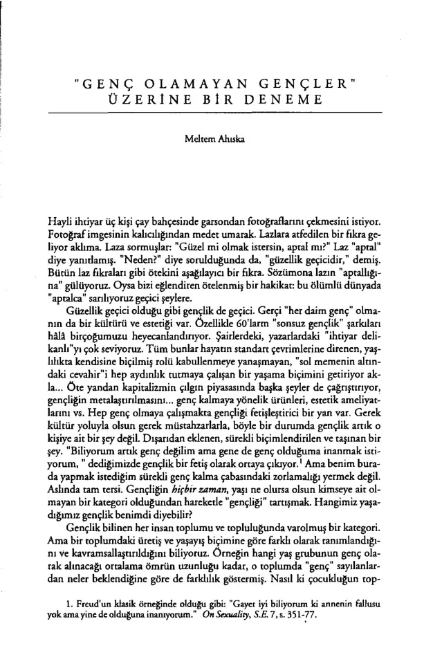 ‘Genç Olamayan Gençler’ Üzerine Bir Deneme PDF – Meltem Ahıska
