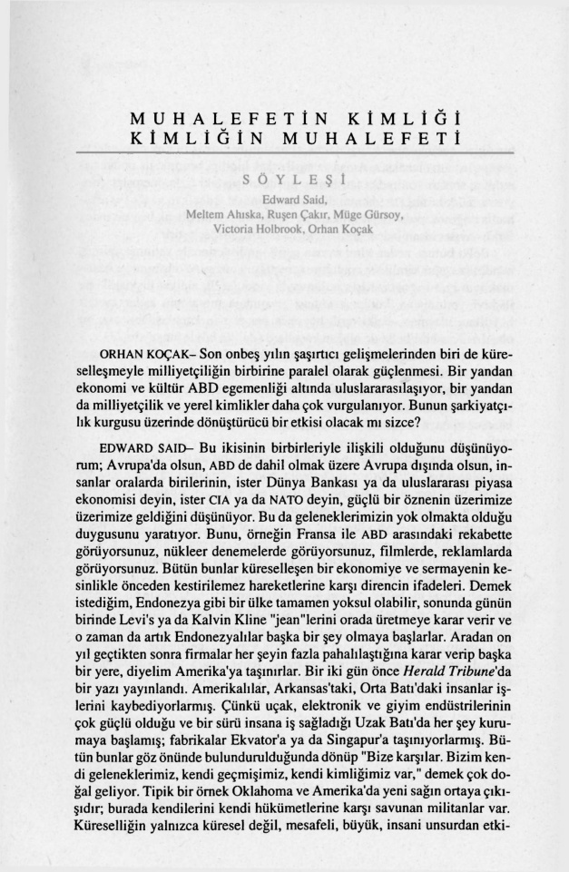 Edward Said ile Söyleşi; Muhalefetin Kimliği, Kimliğin Muhalefeti PDF – Meltem Ahıska (Kolektif)