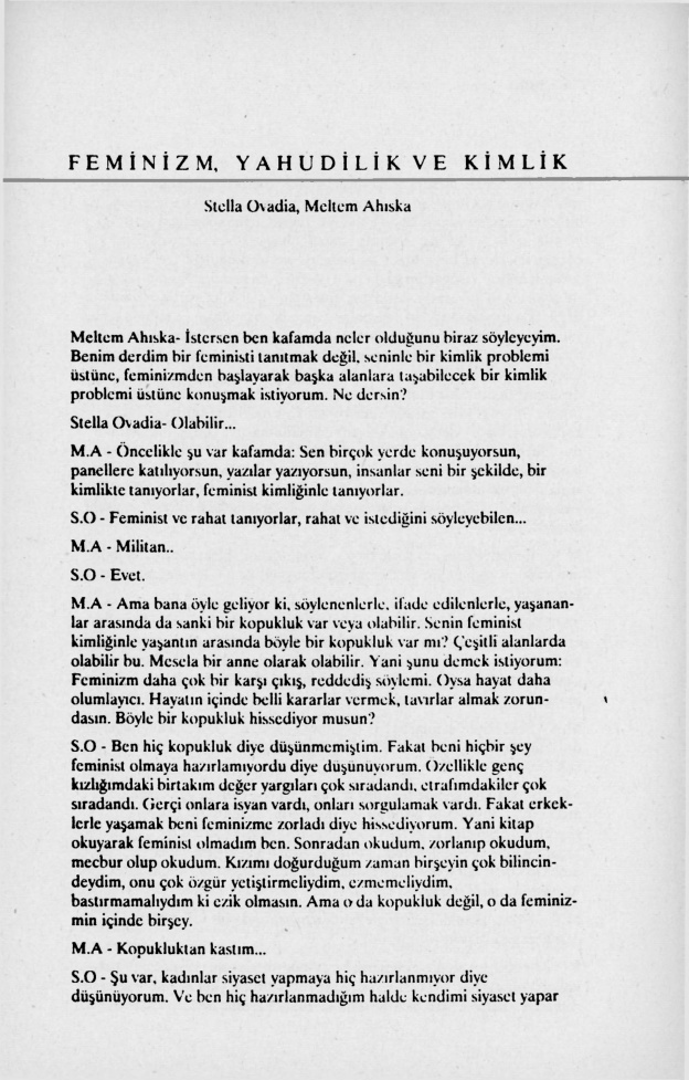 Stella Ovadia ile Söyleşi; Feminizm, Yahudilik ve Kimlik PDF – Meltem Ahıska & Stella Ovadia