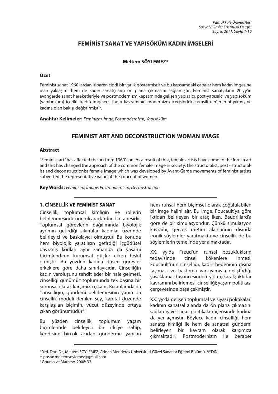 Feminist Sanat ve Yapısöküm İmgeleri PDF – Meltem Söylemez