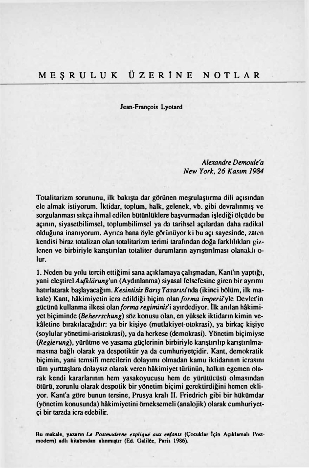 Mesruluk Üzerine Notlar PDF – Jean-François Lyotard (Çev. Haldun Bayri)