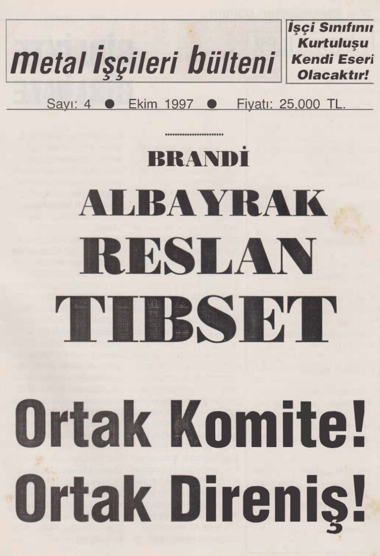 Metal İşçileri Bülteni Sayı 04 Ekim 1997 Kitap Kapağı