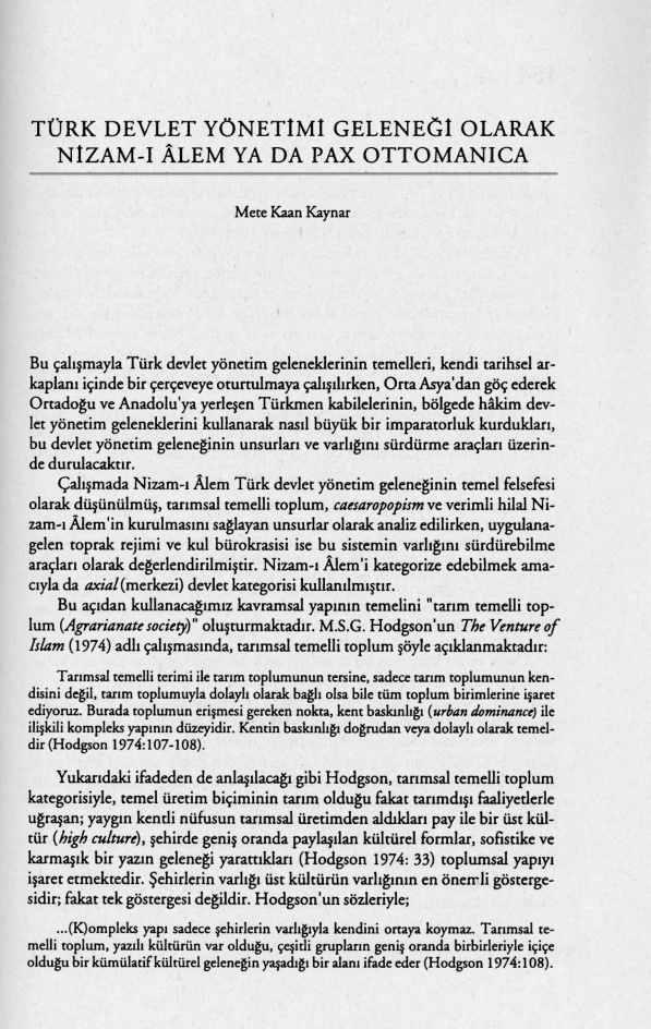 Türk Devlet Yönetimi Geleneği Olarak Nizam-ı Âlem ya da Pax Ottomanica PDF – Mete Kaan Kaynar