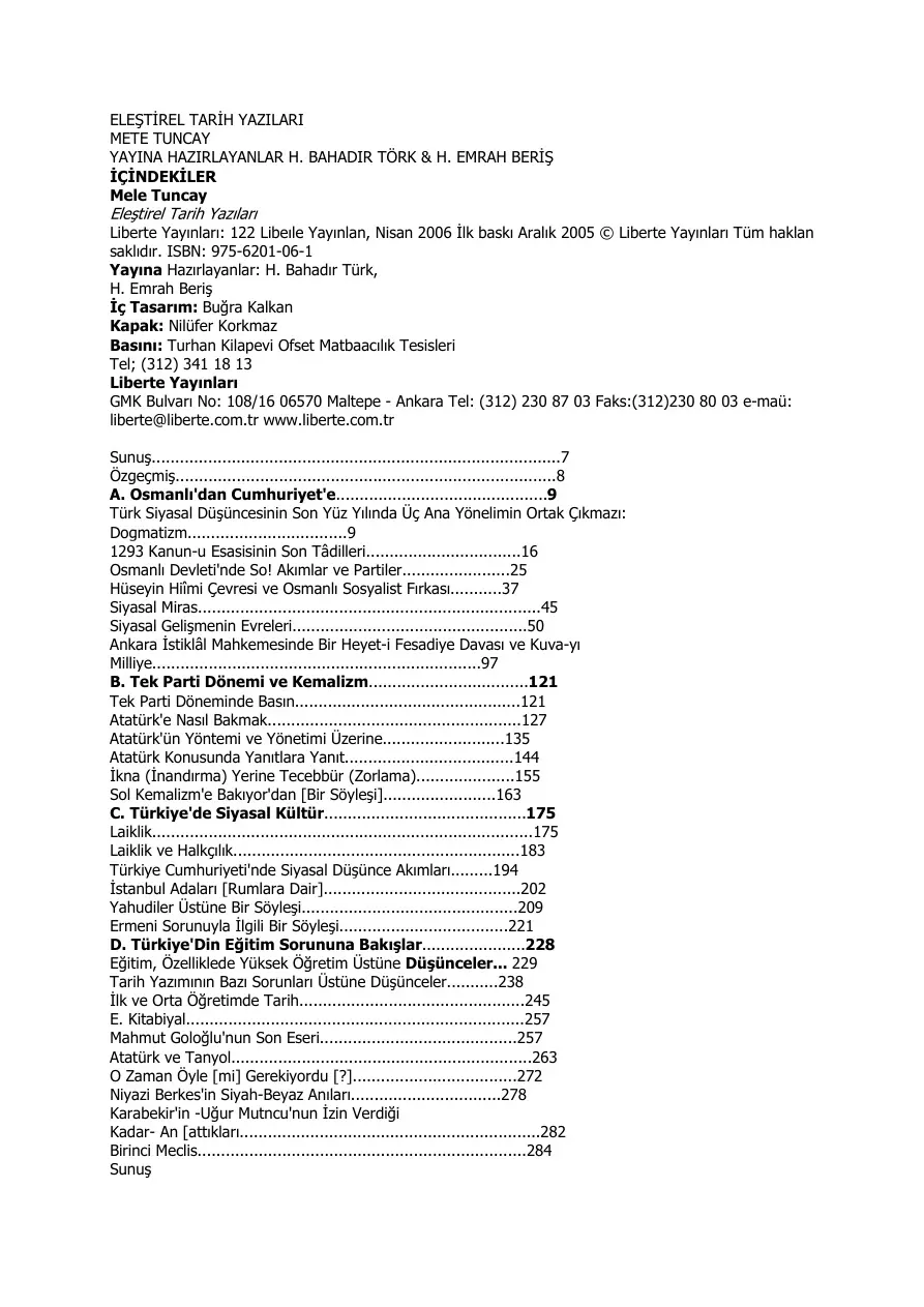 Elestirel Tarih Yazilari PDF – Mete Tunçay