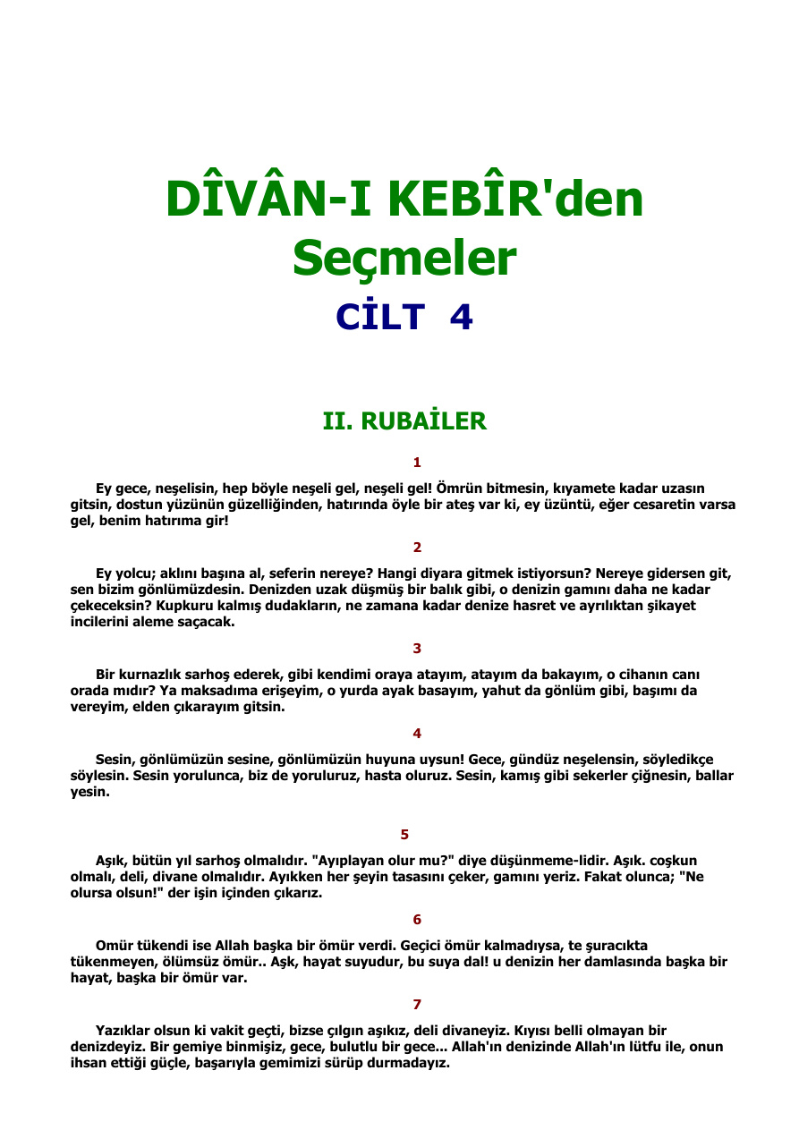 Divani Kebirden Secmeler Cilt 4 PDF – Mevlana Celaleddin Rumi