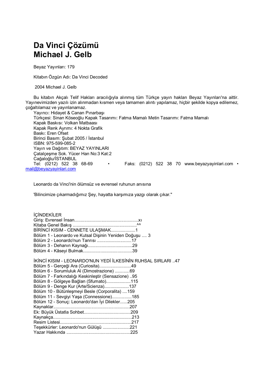 Da Vinci Cozumu PDF – Michael J. Gelb