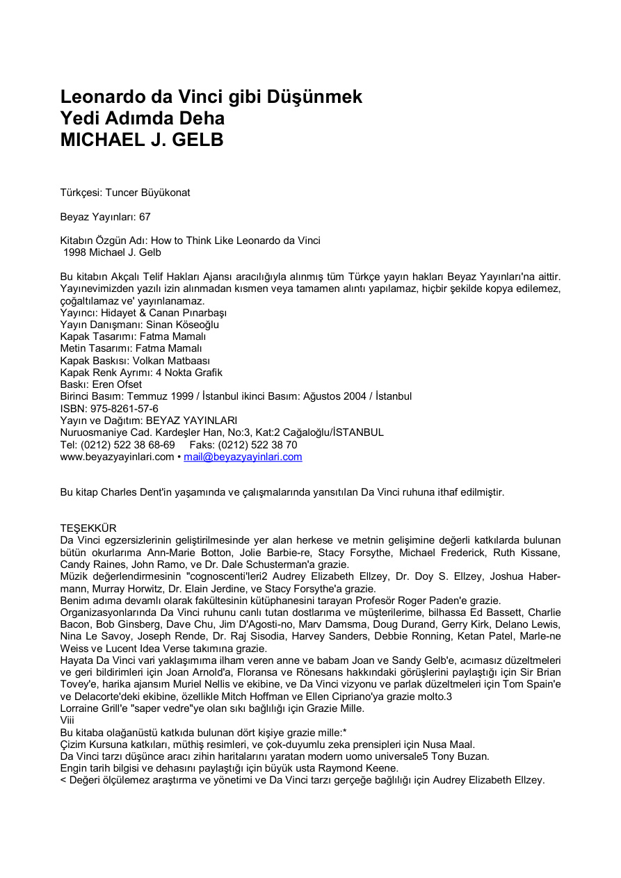 Leonardo Da Vinci Gibi Düşünmek PDF – Michael J. Gelb