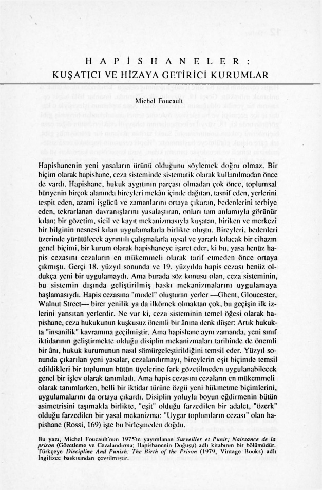 Hapishaneler; Kuşatıcı ve Hizaya Getirici Kurumlar PDF – Michel Foucault