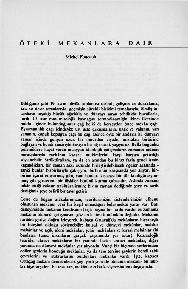 Öteki Mekânlara Dair PDF – Michel Foucault