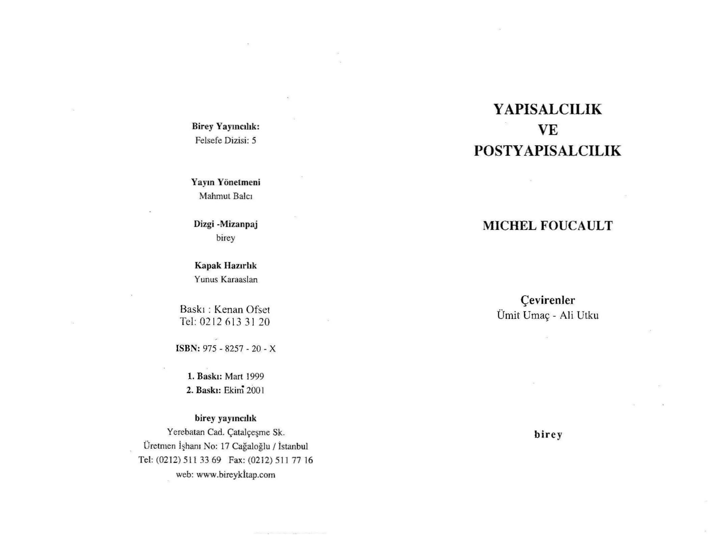 Yapısalcılık ve Postyapısalcılık PDF – Michel Foucault