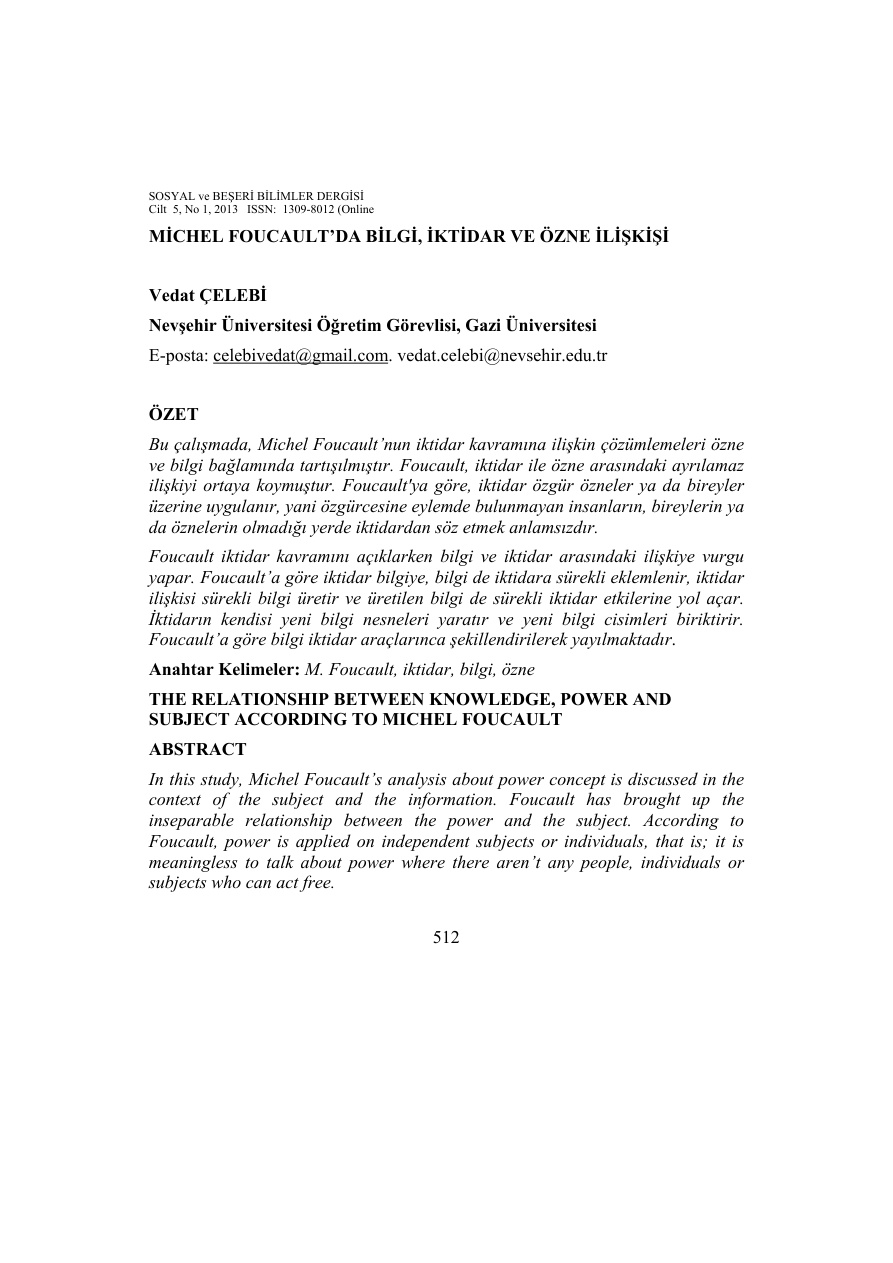 Michel Foucault-da Bilgi, İktidar ve Özne İlişkisi PDF – Michel Foucault
