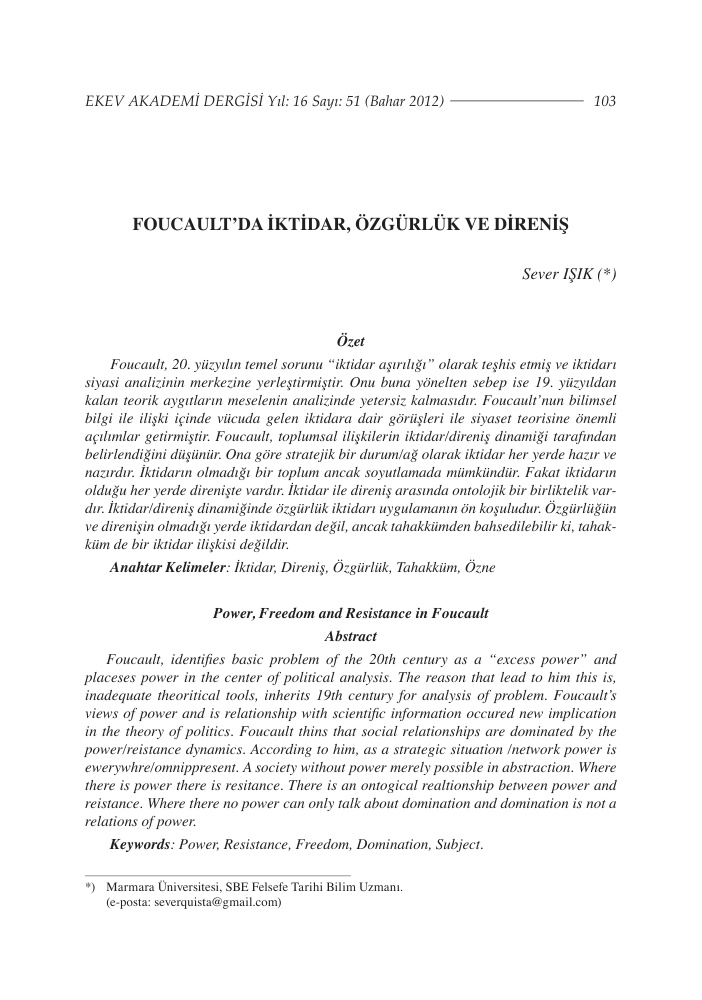 Michel Foucault’da İktidar, Özgürlük ve Direniş PDF – Michel Foucault