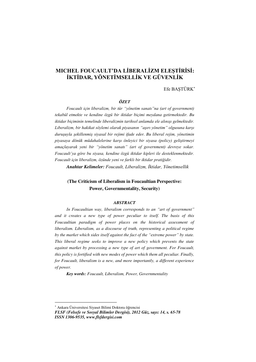 Michel Foucault’da Liberalizm Eleştirisi PDF – Michel Foucault