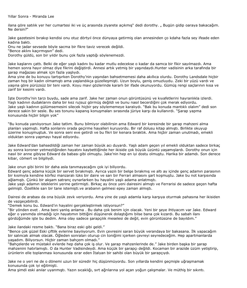 Yillar Sonra PDF – Miranda Lee