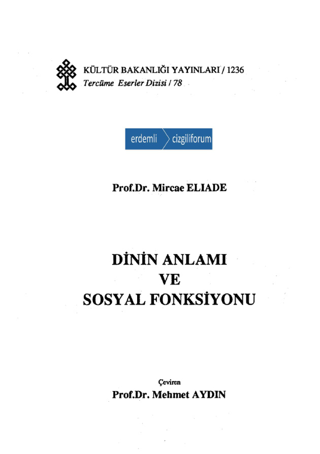 Dinin Anlamı ve Sosyal Fonksiyonu PDF – Mircea Eliade