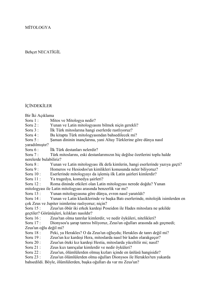 Mitalogya-Behcet-Necatigil PDF – Behçet Necatigil