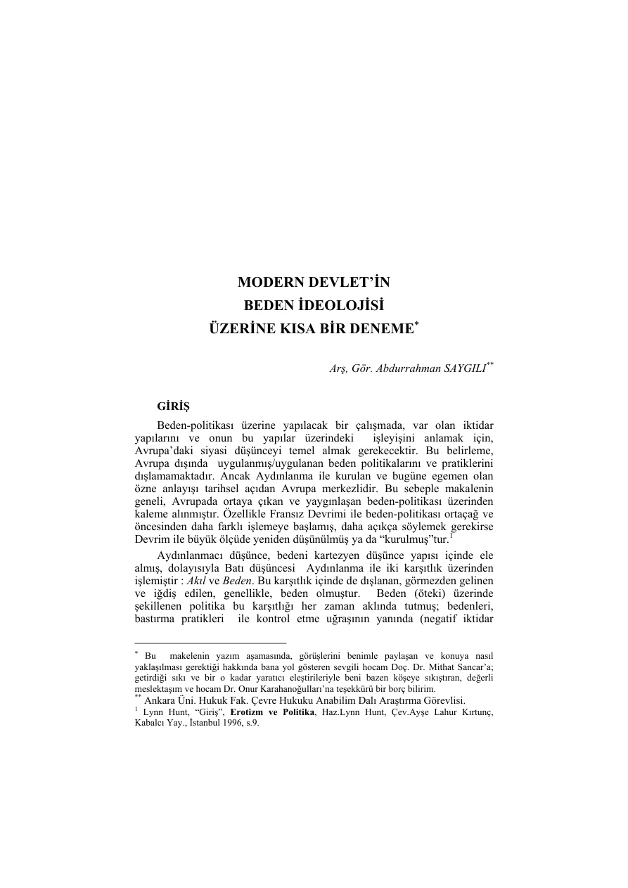 Modern Devlet’in Beden İdeolojisi Üzerine Kısa Bir Deneme PDF – Kolektif