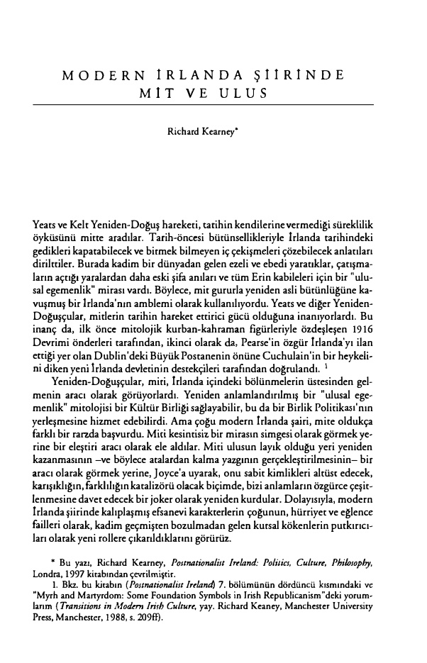 Modern İrlanda Şiirinde Mit ve Ulus PDF – Kolektif