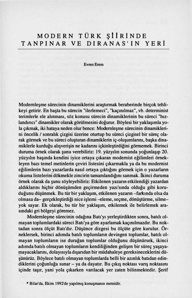 Modern Türk Sirinde Tanpinar ve Diranas’in Yeri PDF – Evren Erem