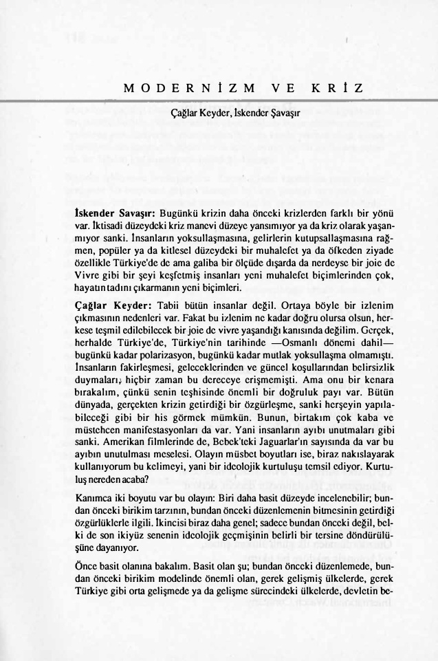 Modernizm ve Kriz PDF – Çağlar Keyder & İskender Savaşır