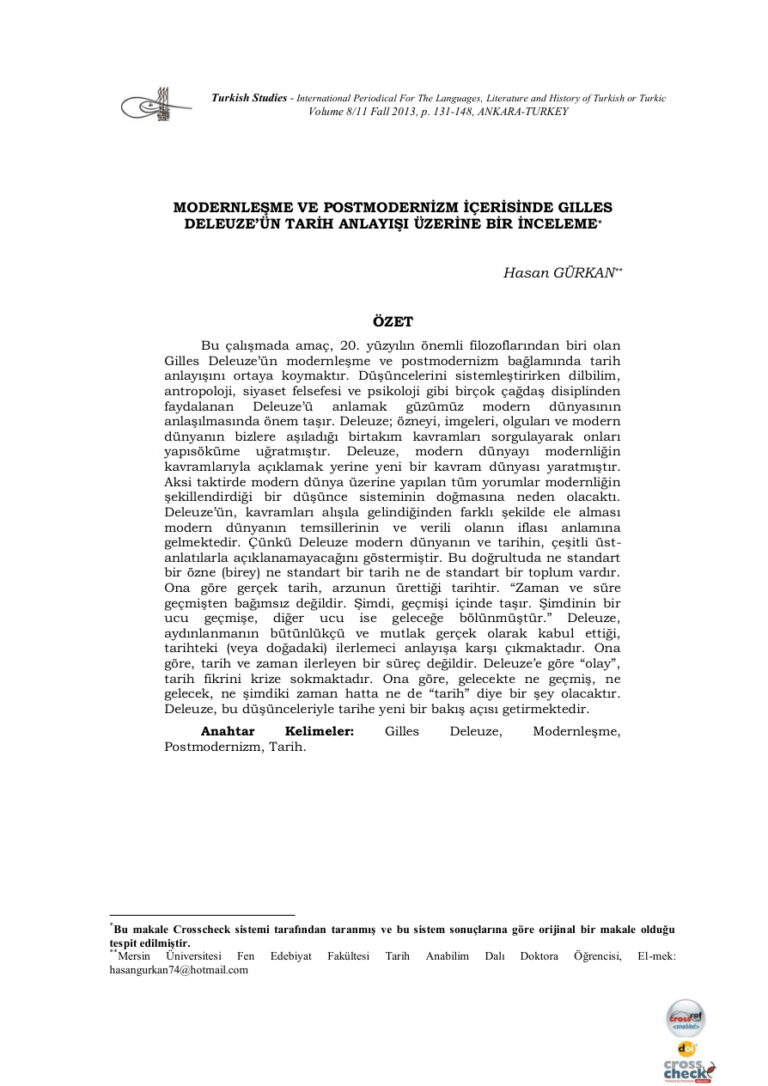 Modernleşme ve Postmodernizm İçerisinde Gilles Deleuze'ün Tarih Anlayışı Üzerine Bir İnceleme Kitap Kapağı