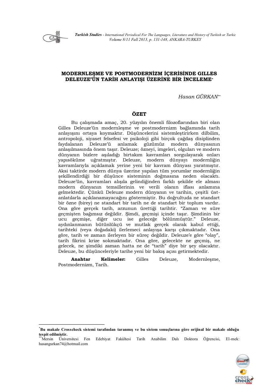 Modernleşme ve Postmodernizm İçerisinde Gilles Deleuze’ün Tarih Anlayışı Üzerine Bir İnceleme PDF – Kolektif