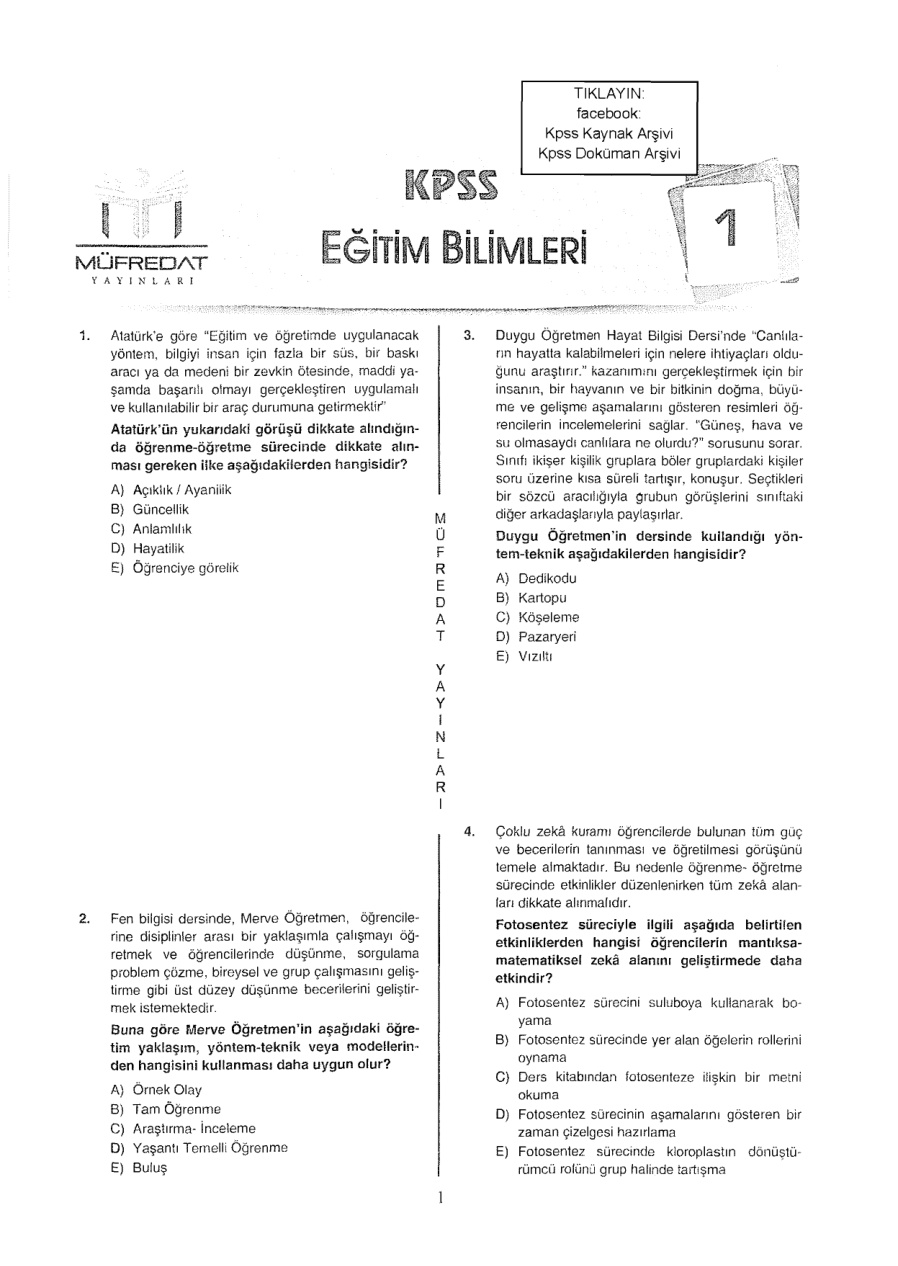 Mufredat 2016 Tg1 Egitim PDF – Kolektif