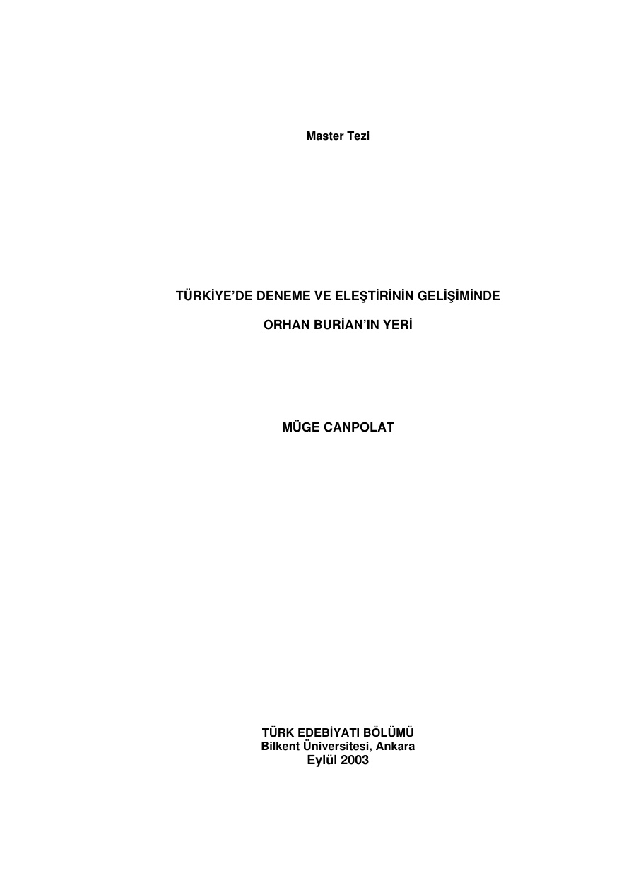 Türkiye’de Deneme ve Eleştirinin Gelişiminde Orhan Burian’ın Yeri PDF – Müge Canpolat