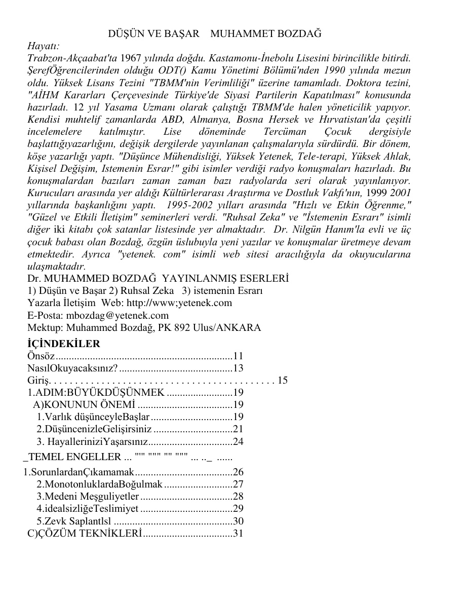 Düşün ve Başar PDF – Muhammed Bozdağ