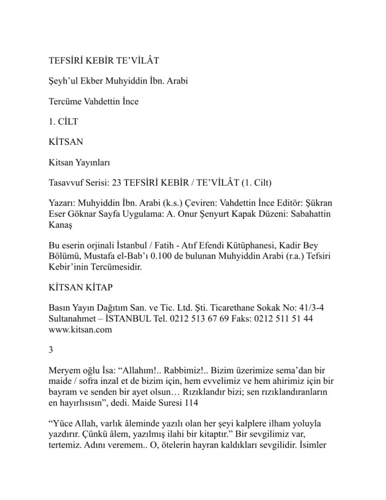 tevilat PDF - Muhyiddin Arabi 1 Muhyittin Arabi tevilat Kitap Kapağı