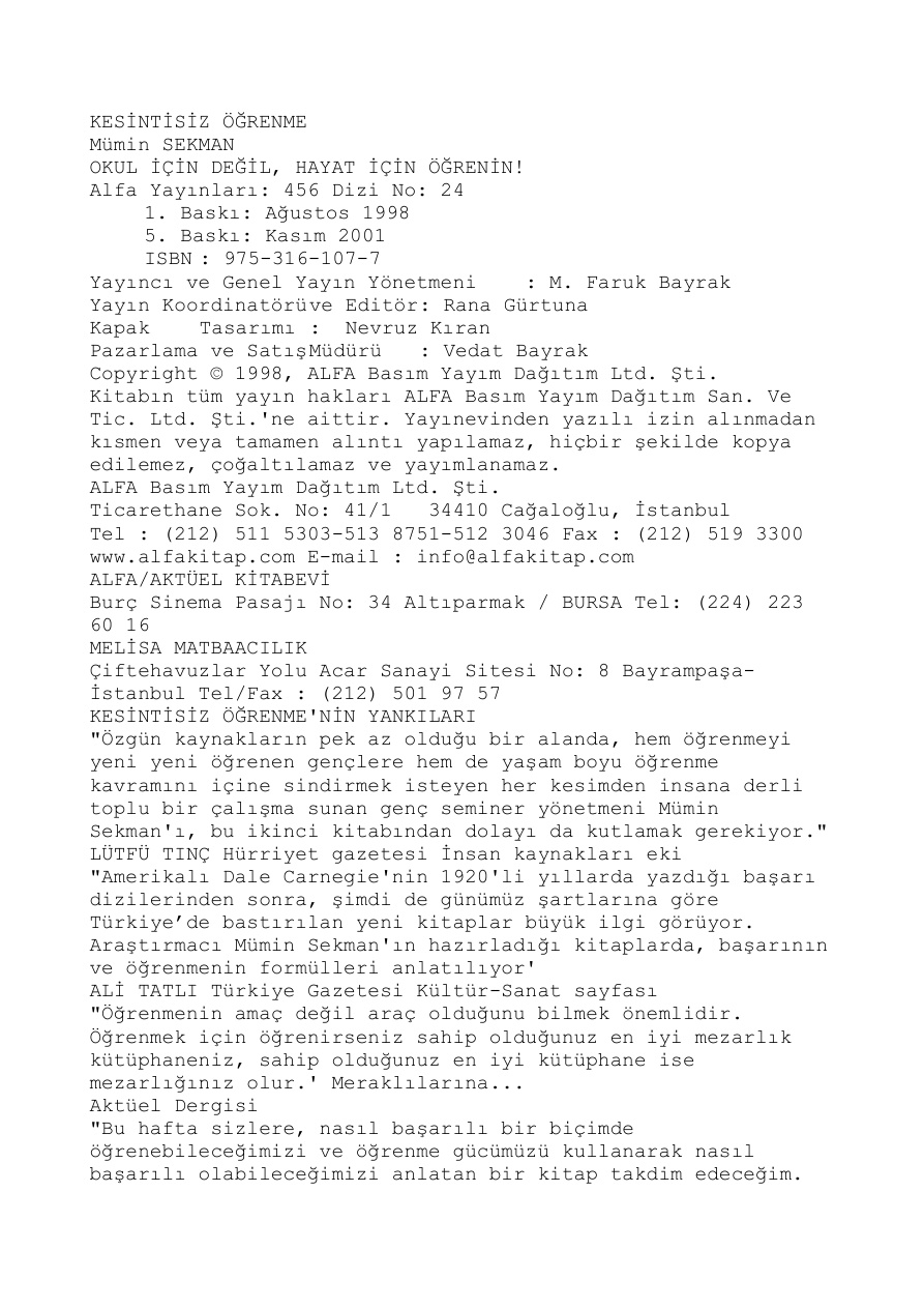 Kesintisiz Öğrenme PDF – Mümin Sekman