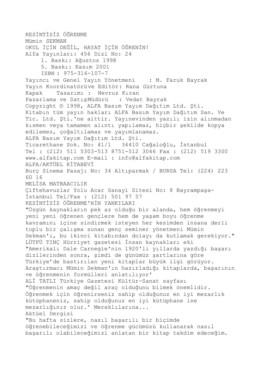 Kesintisiz Öğrenme PDF – Mümin Sekman