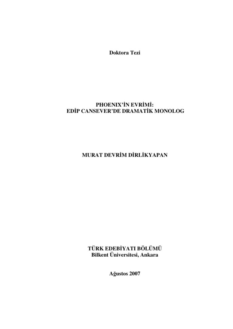 Phoenix'in Evrimi, Edip Cansever'de Dramatik Monolog PDF - Murat Devrim Dirlikyapan 1 Murat Devrim Dirlikyapan Phoenix'in Evrimi, Edip Cansever'de Dramatik Monolog Kitap Kapağı