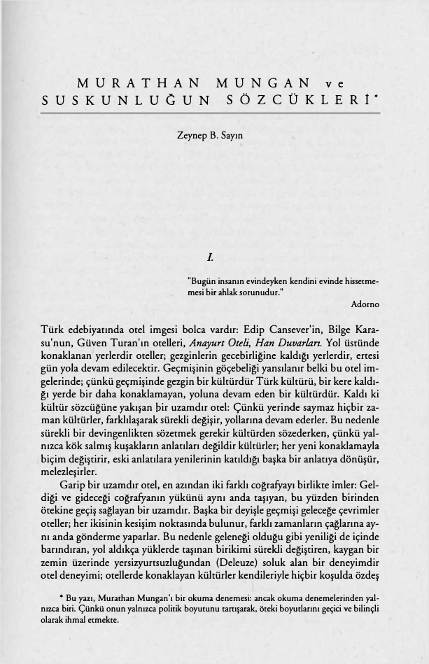 Murathan Mungan ve Suskunlugun Kazibilimi PDF – Zeynep Sayın