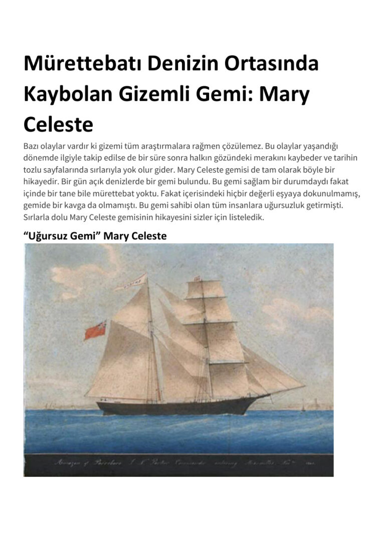 Mürettebatı Denizin Ortasında Kaybolan Gizemli Gemi Mary Celeste Kitap Kapağı