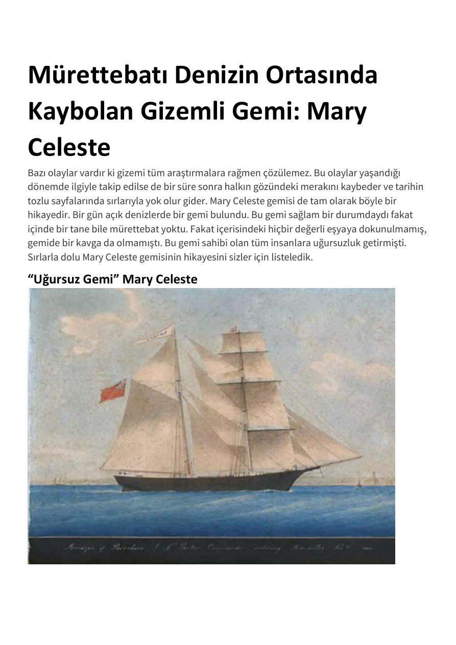 Mürettebatı Denizin Ortasında Kaybolan Gizemli Gemi Mary Celeste PDF – Kolektif