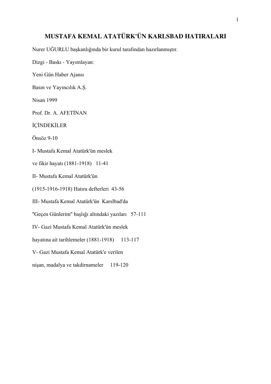 Mustafa Kemal Atatürk’ün Karlsbad Hatıraları PDF – Mustafa Kemal Atatürk