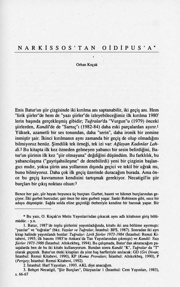 Narkissos’tan Oidipus’a PDF – Orhan Koçak