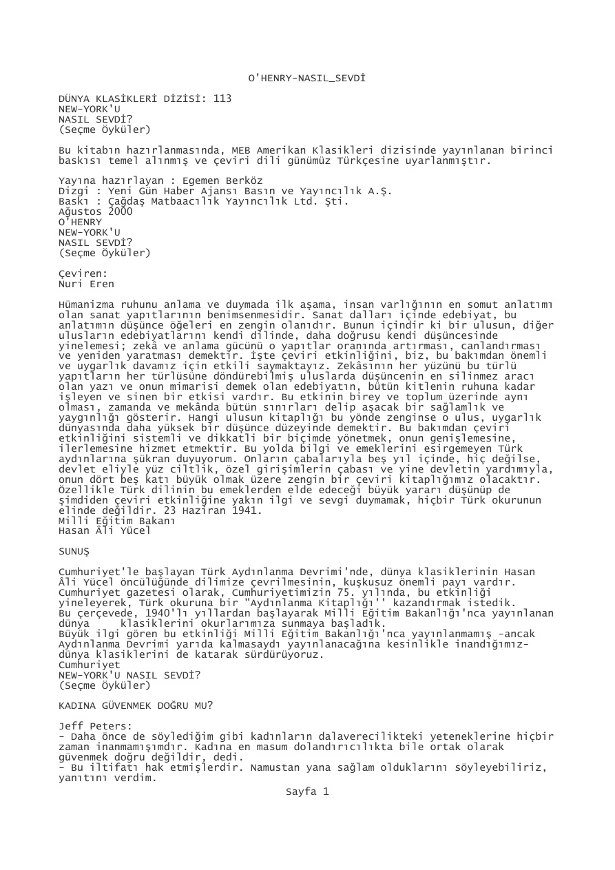 Nasıl Sevdi PDF – O. Henry