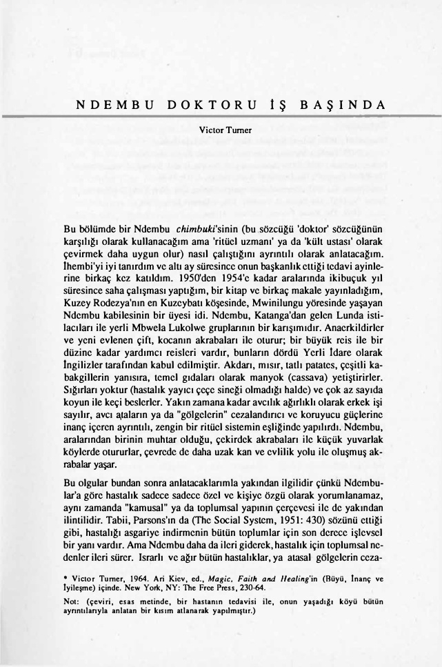 Ndembu Doktoru İş Başında PDF – Victor Turner
