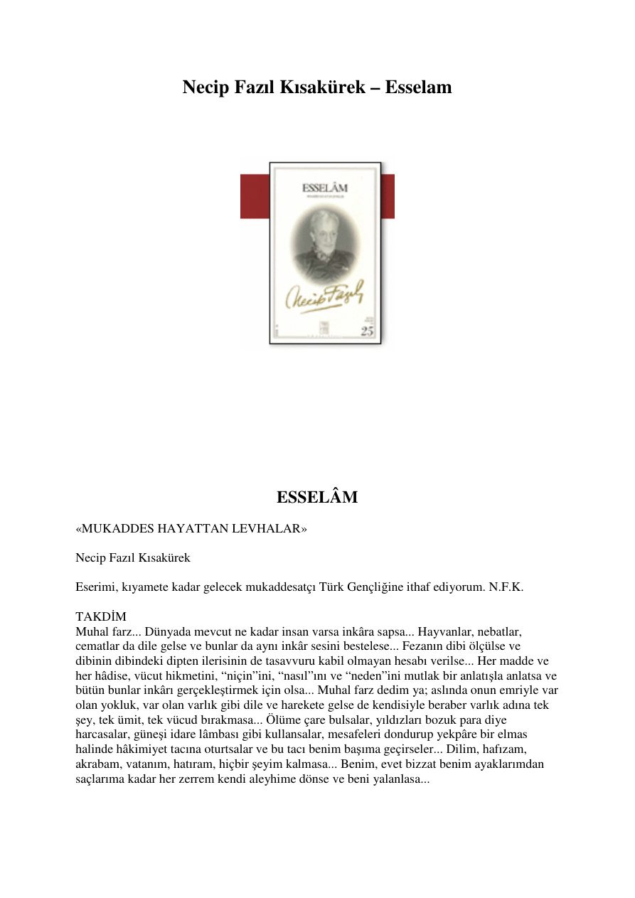 Esselam PDF – Necip Fazıl Kısakürek