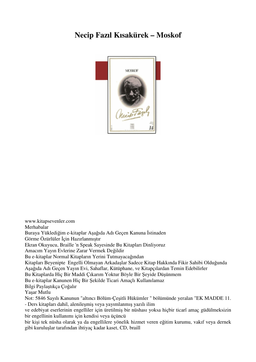 Moskof PDF – Necip Fazıl Kısakürek