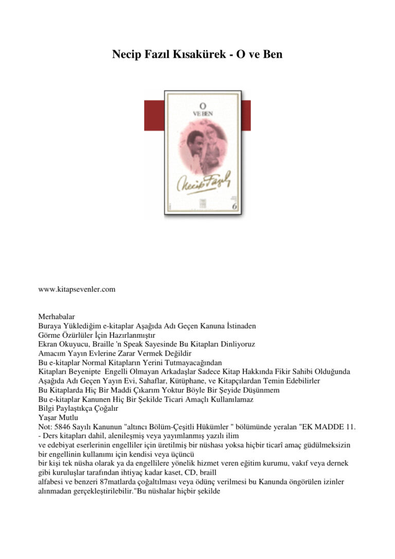Necip Fazil Kisakurek O Ve Ben Kitap Kapağı