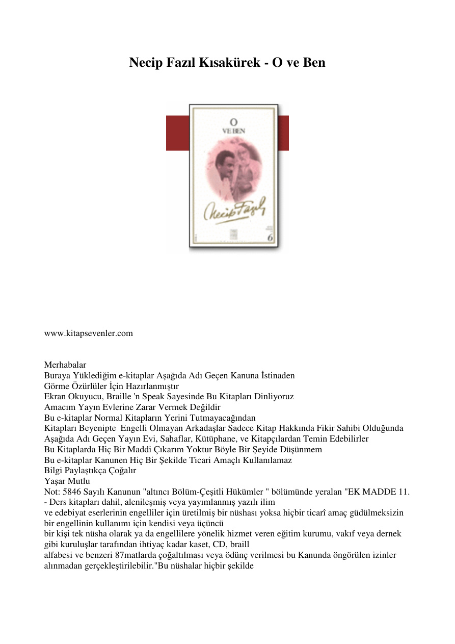O Ve Ben PDF – Necip Fazıl Kısakürek