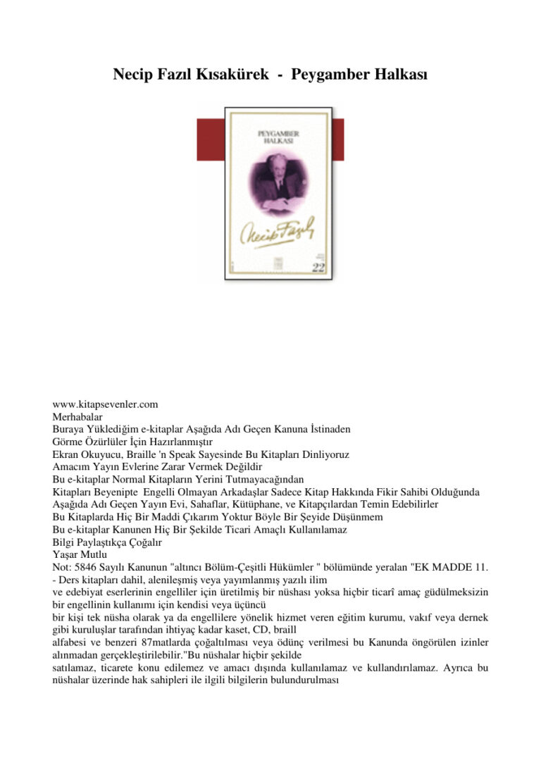 Peygamber Halkası PDF - Necip Fazıl Kısakürek 1 Necip Fazil Kisakurek Peygamber Halkasi Kitap Kapağı