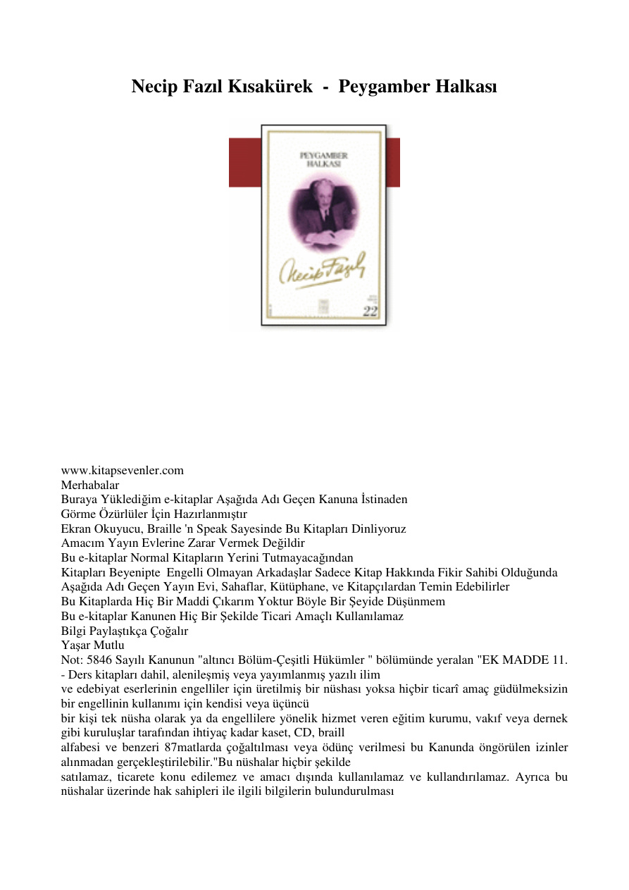 Peygamber Halkası PDF – Necip Fazıl Kısakürek