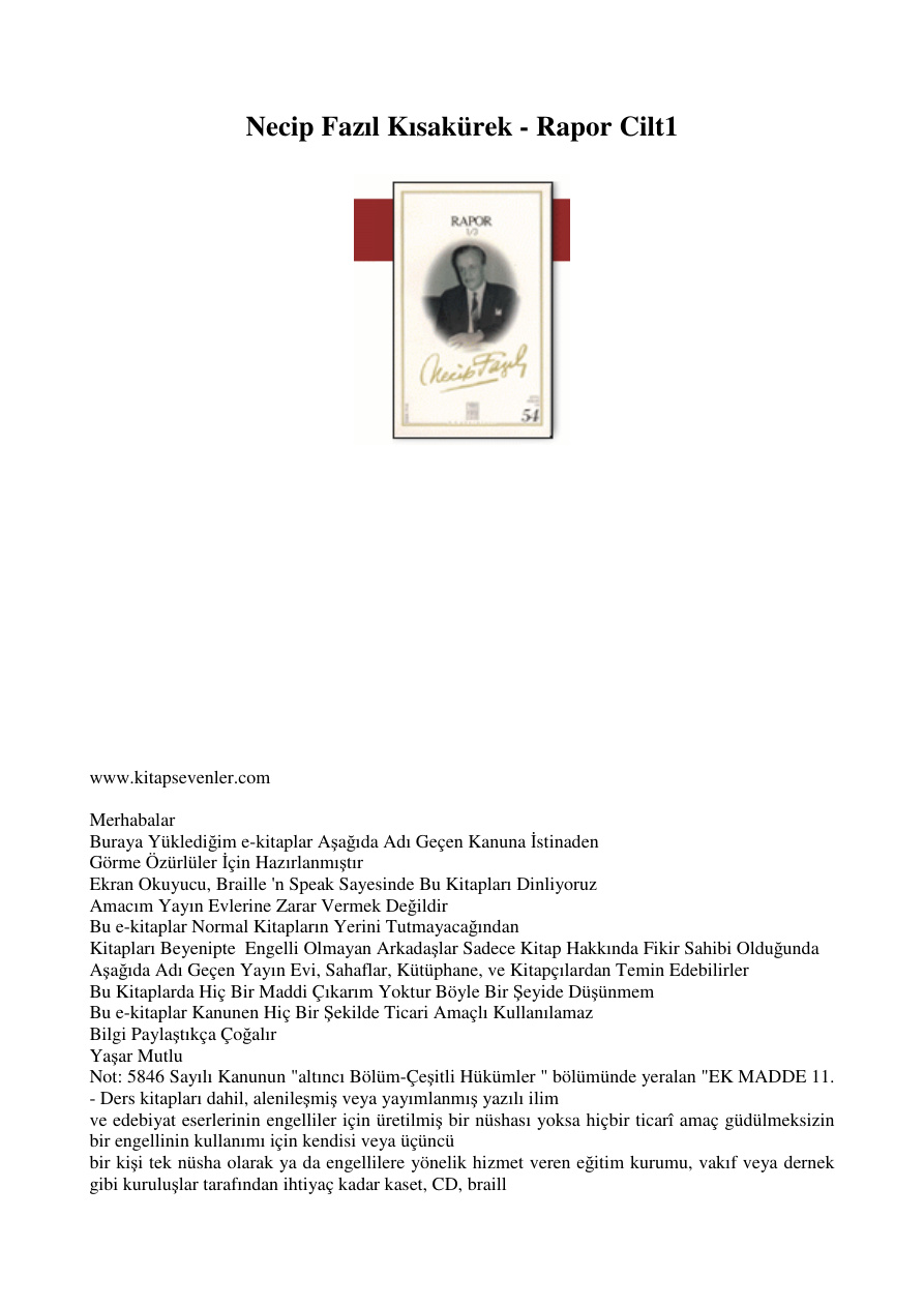 Rapor Cilt1 PDF – Necip Fazıl Kısakürek