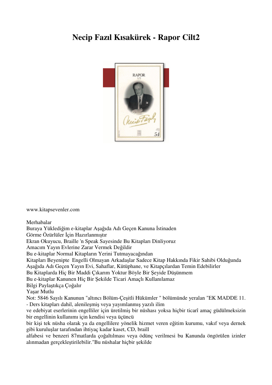 Rapor Cilt2 PDF – Necip Fazıl Kısakürek