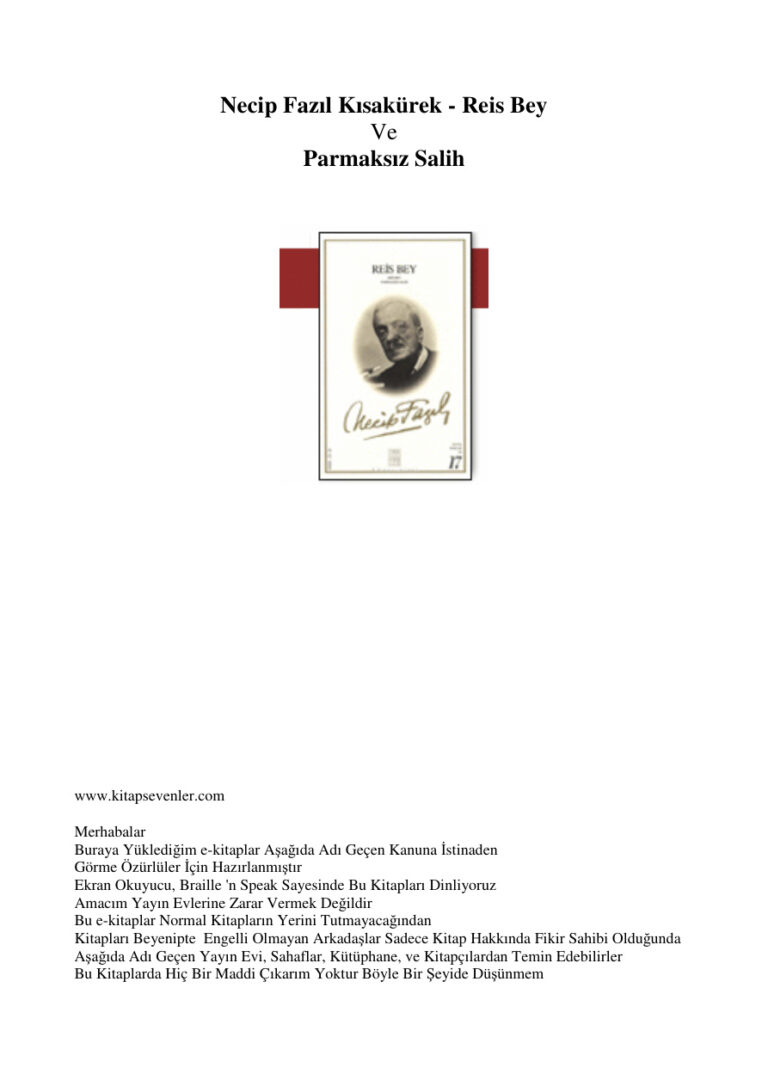 Necip Fazil Kisakurek Reis Bey Ve Parmaksiz Salih Kitap Kapağı